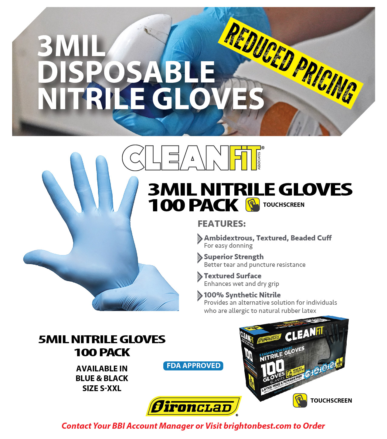 Ironclad CLEANFiT 3MIL & 5MIL Nitrile Gloves